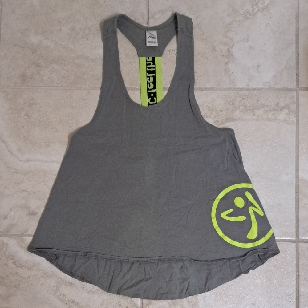 Zumba Fitness Asymmetrical Gray and Yellow Tank Top